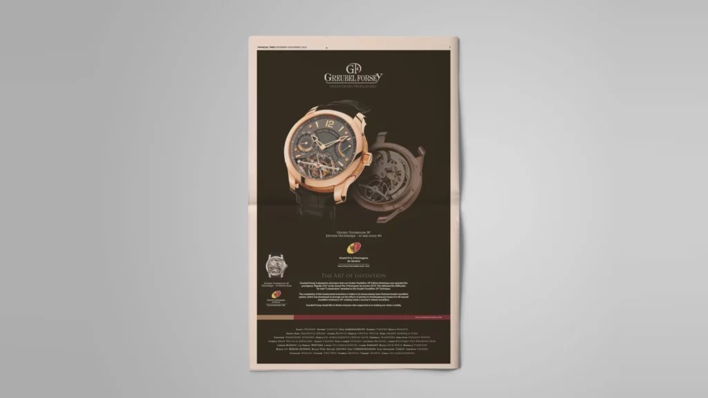 Annonce Greubel Forsey dans le Financial Times