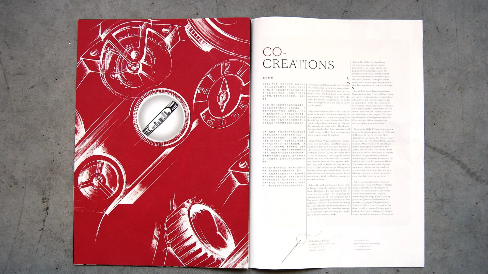 Double page Co-créations, illustration rouge et blanche